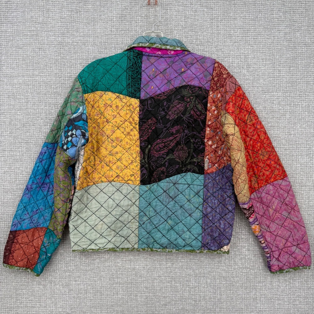 Sacred Threads Quilted Patchwork Silk Jacket Kimo… - image 2